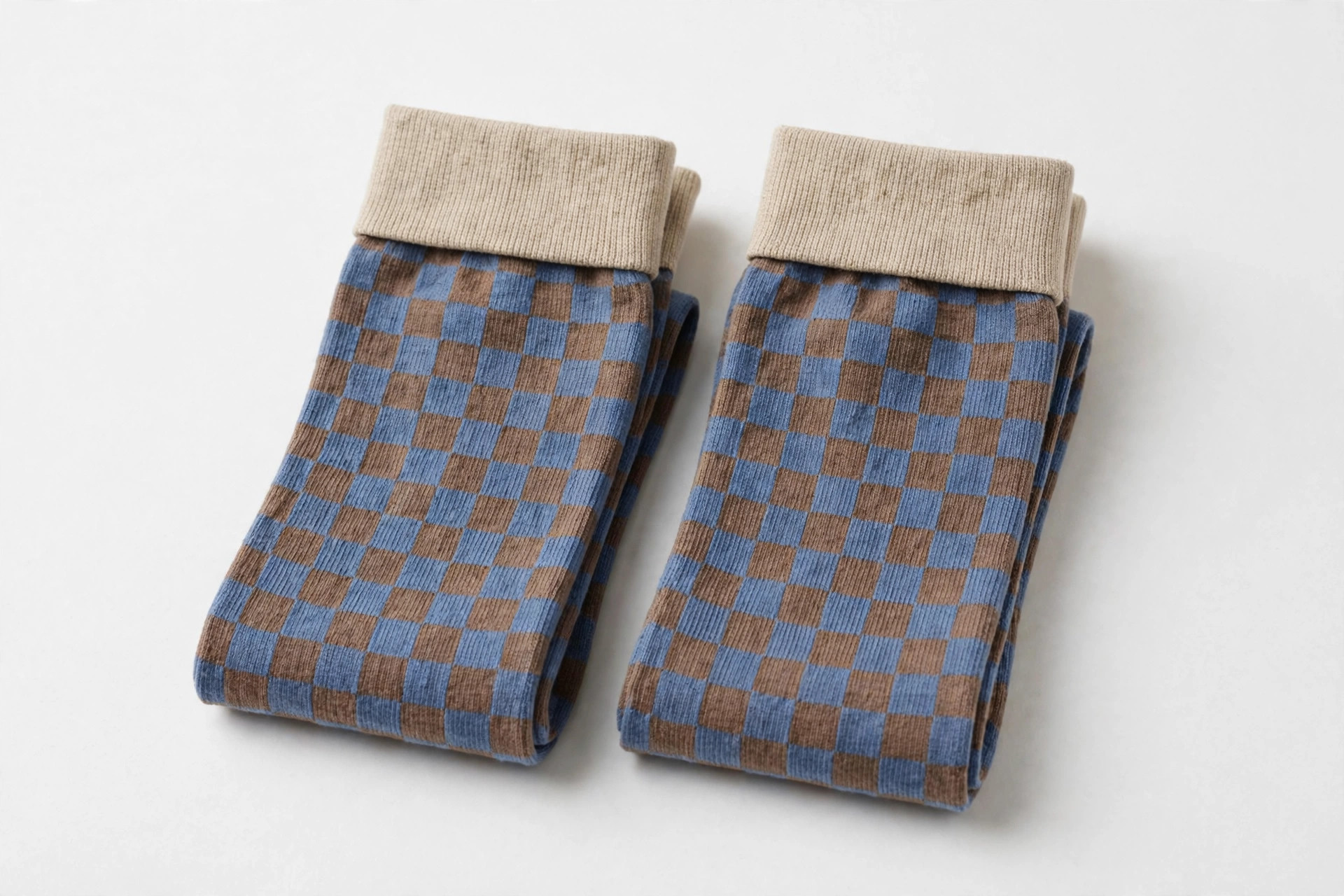 Retro Checker blue and brown checkerboard socks