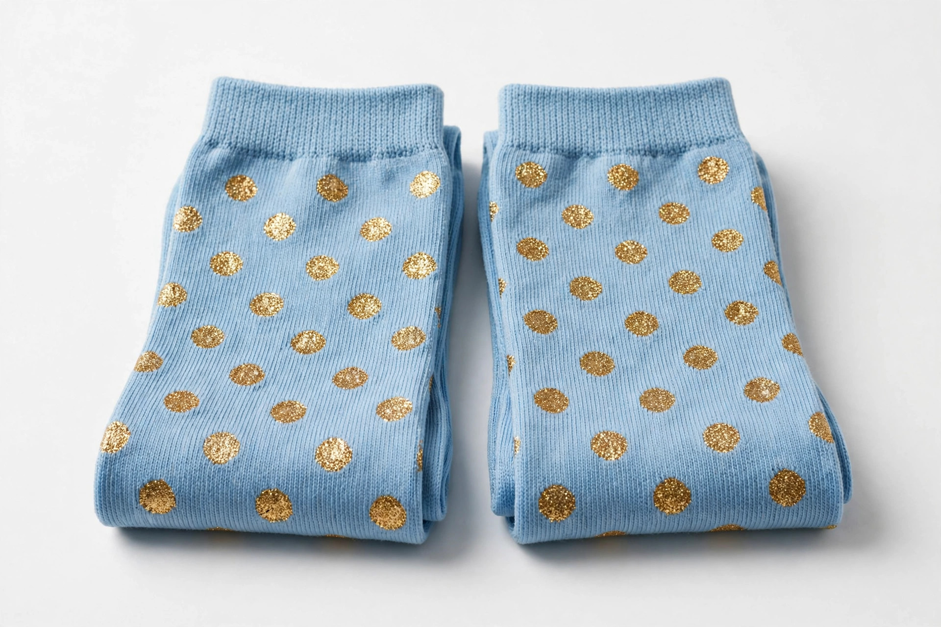 Shimmer Dot sky blue socks with gold dots